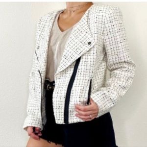 Banana Republic ivory tweed motto jacket blazer black gold detail